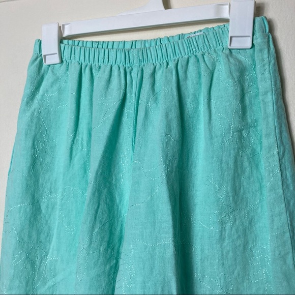 Russ Berens mint blue floral embroidered linen pull on pants women's S - Picture 3 of 9